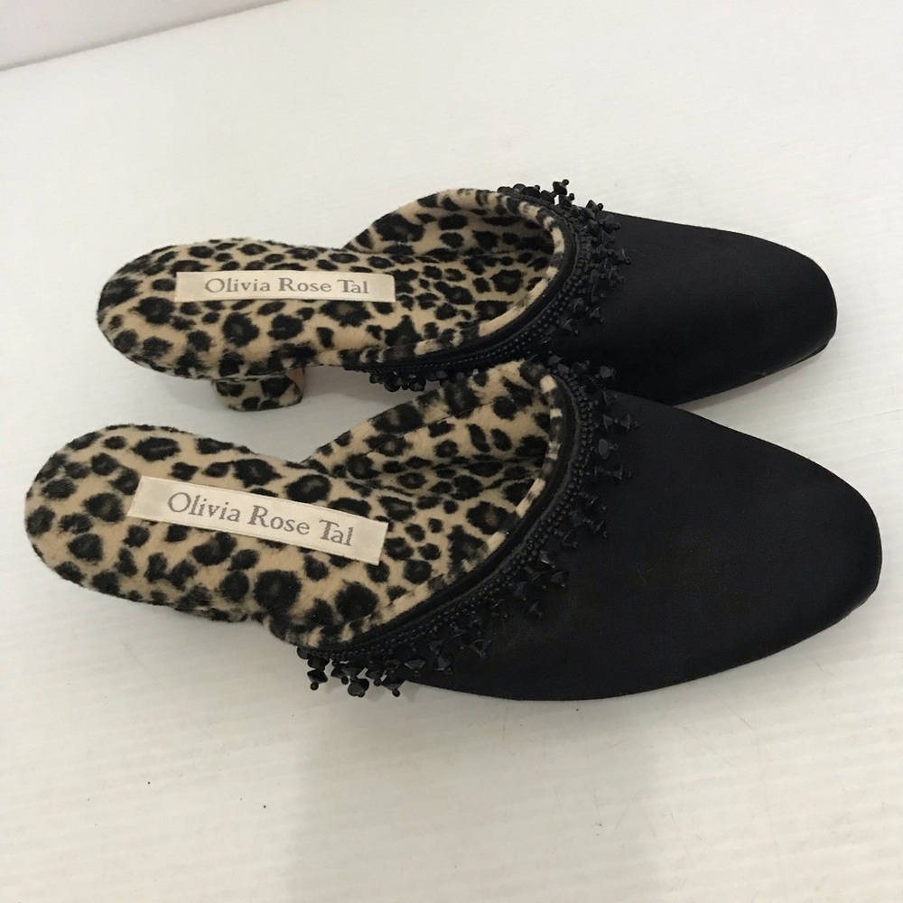 Olivia Rose Tal Black Slip-On Mules with Leopard Insole